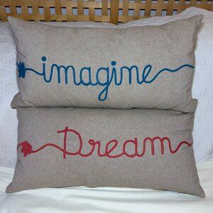 Set of 2 Decorative Down Throw Pillows Dream & Imagine Removable Covers